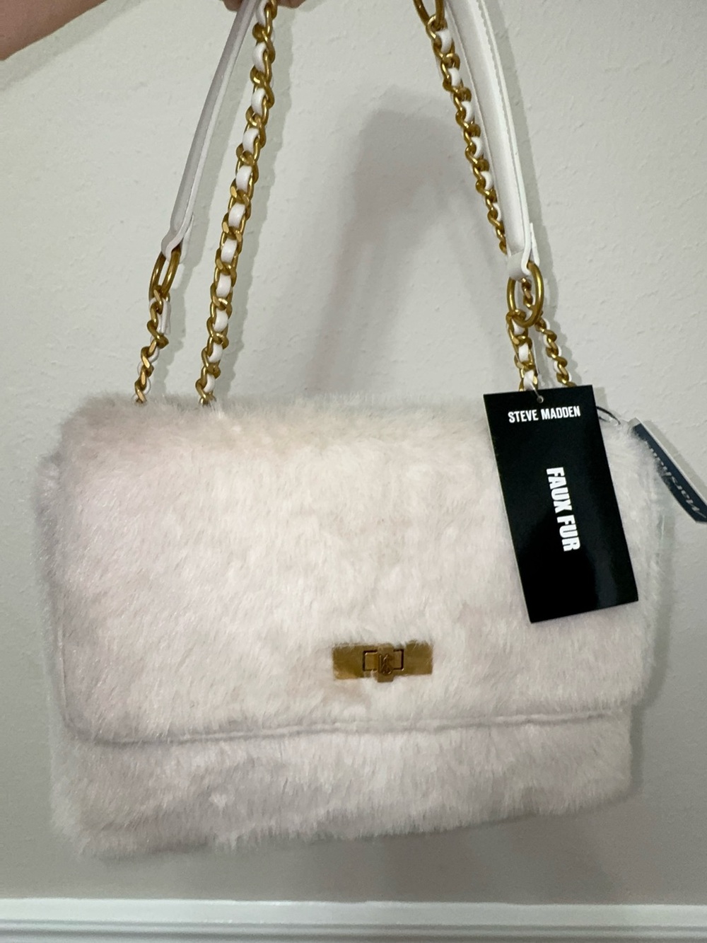 Steve Madden Women's Faux Fur Shoulder Bag in white